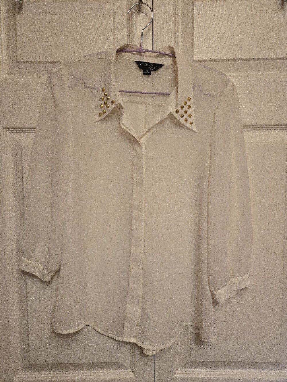 Brooke Leigh Sheer White Studded Women's Blouse